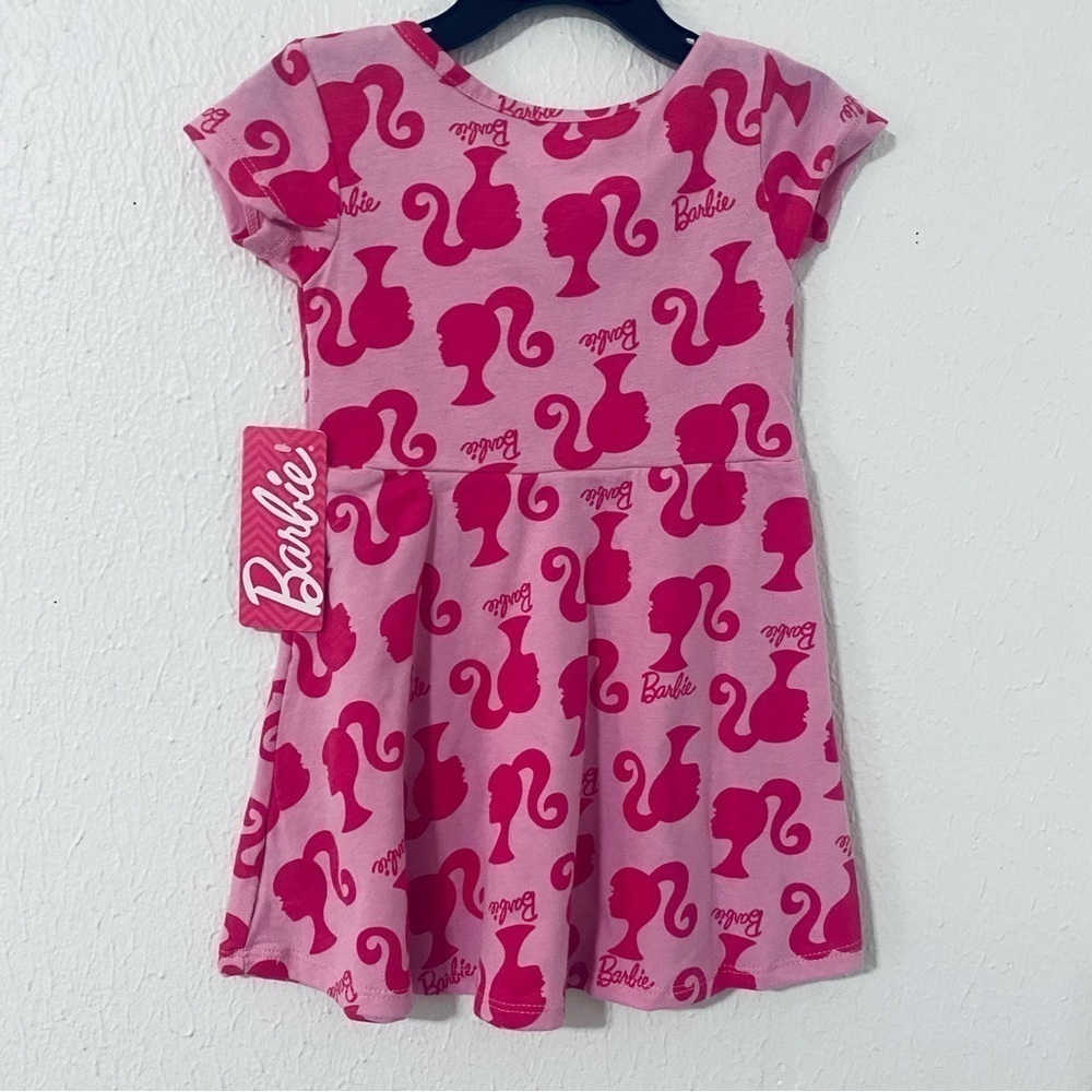 Barbie Toddler Girl’s Logo Print All Over Skater Dress Sz 2t-Nwt Light/Dark Pink — image 4 of 7